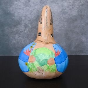 Vintage Signed Peter Rabbit Folk Art Hand Painted Gourd